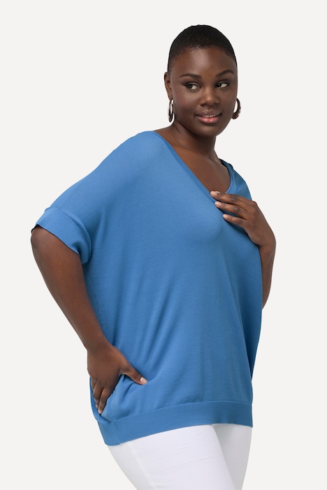 Strickshirt, Viskose-Mix, V-Ausschnitt, Halbarm
