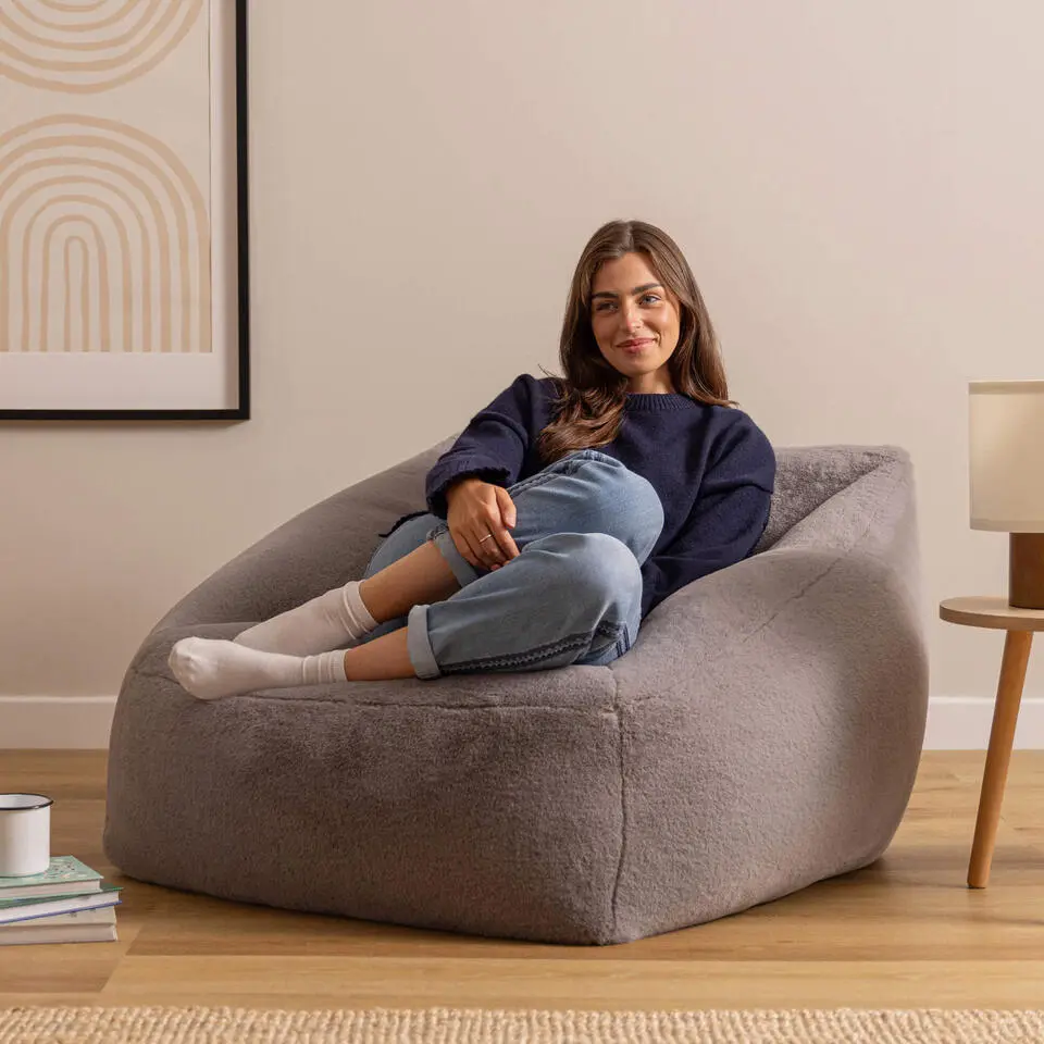 icon - Natalia XL Zitzak Fauteuil - Fluffy Pluche Imitatiebont - Grijs