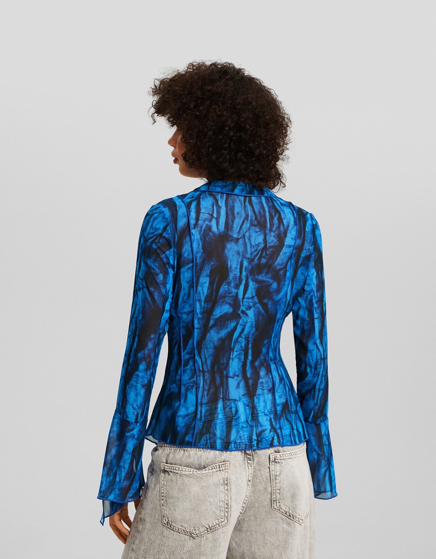Blusa de chiffon estampada de manga comprida