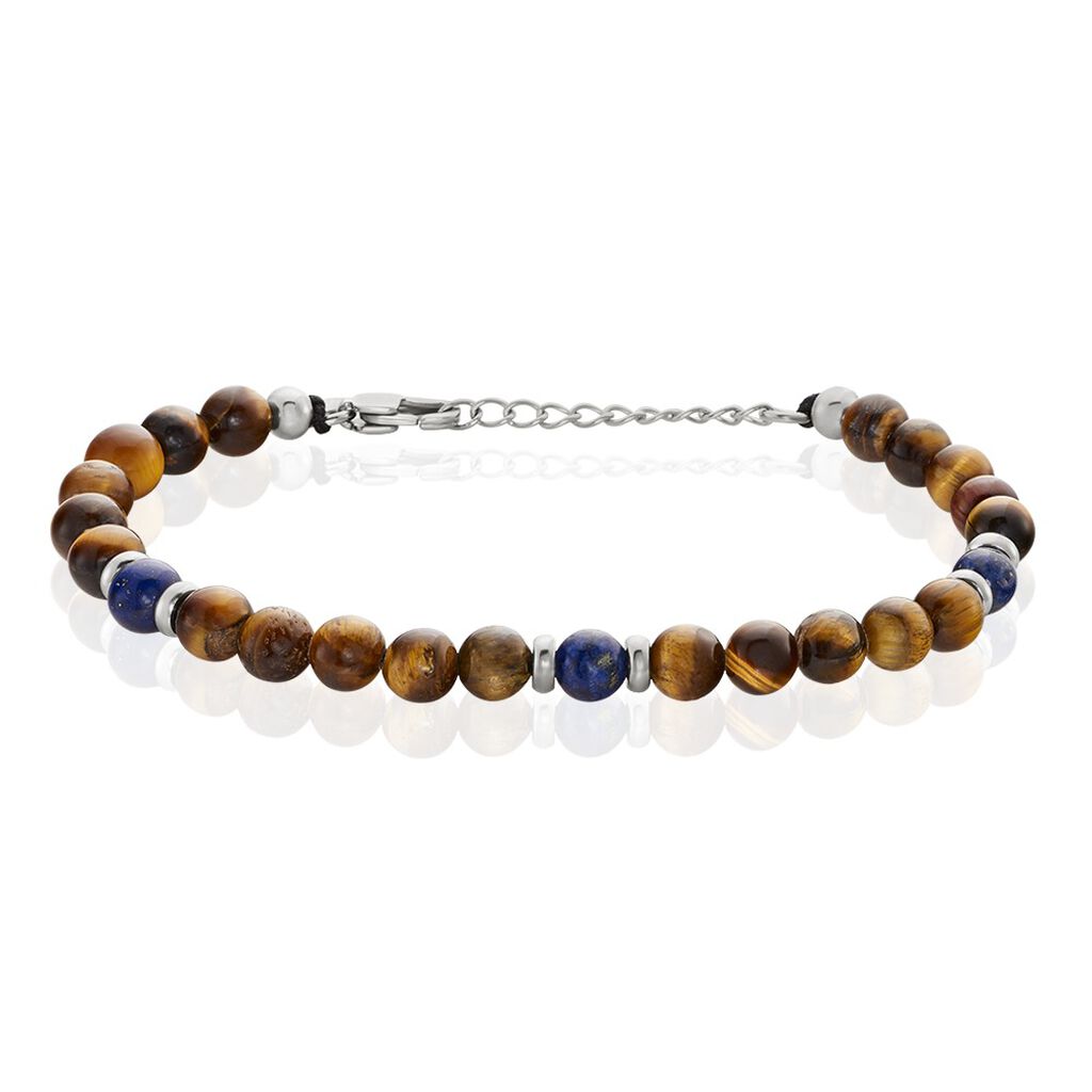 Bracelet Acier Blanc Delfino œil De Tigre Sodalite