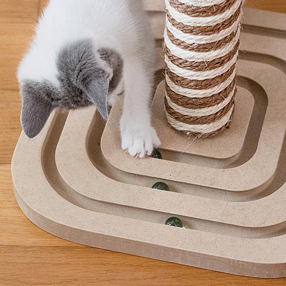 Griffoir à colonne pour chats pa 4001 en sisal avec socle en bois, balles incluses