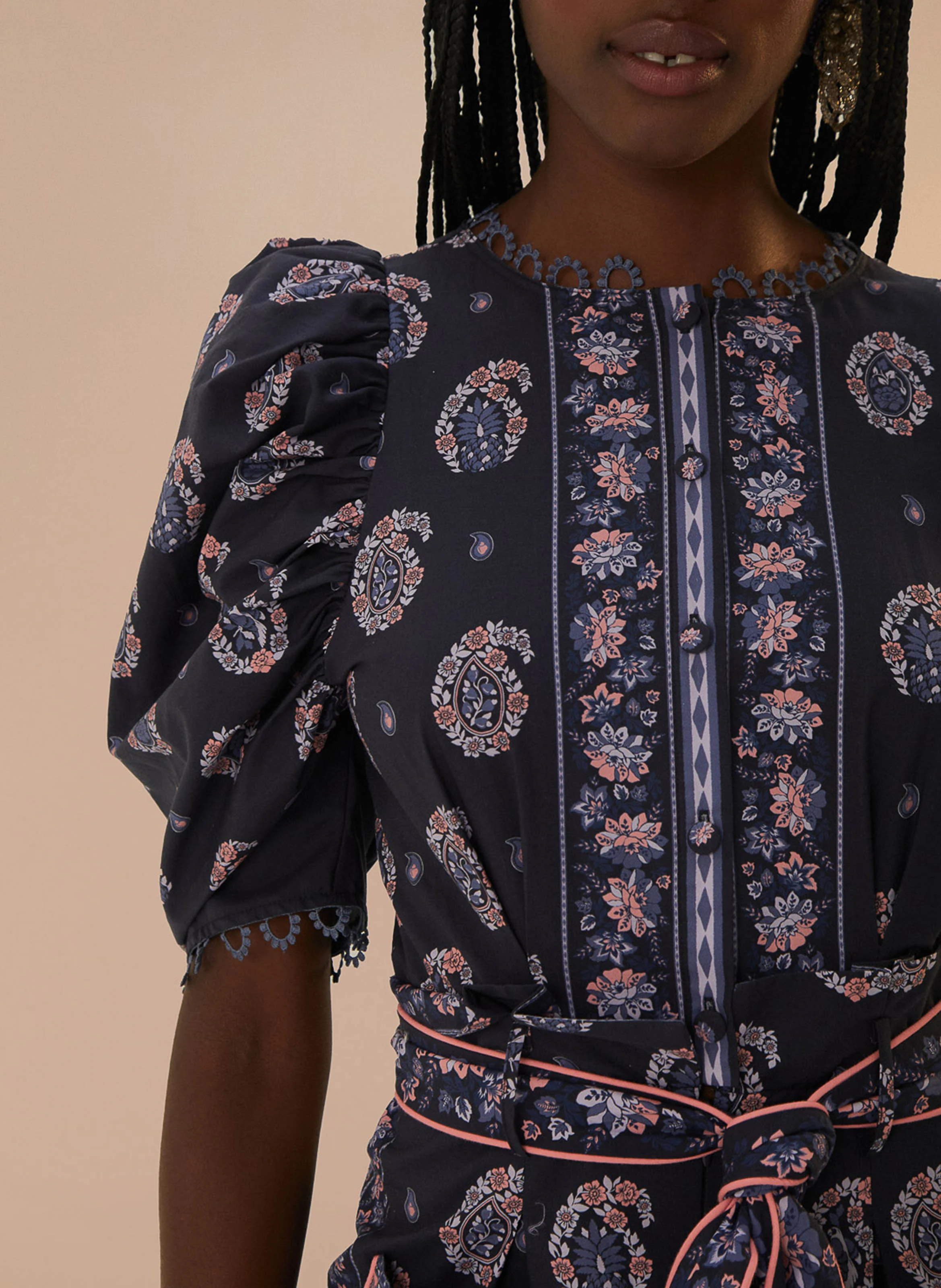 Combinaison en coton imprimé | Bleu
