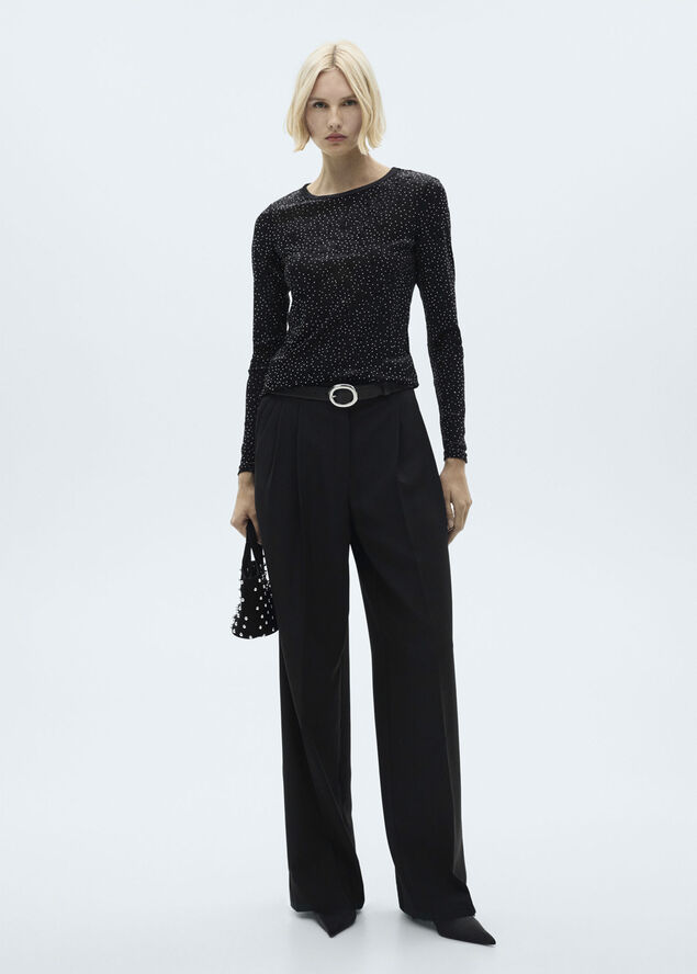 MANGO Long-sleeved t-shirt with rhineston Black