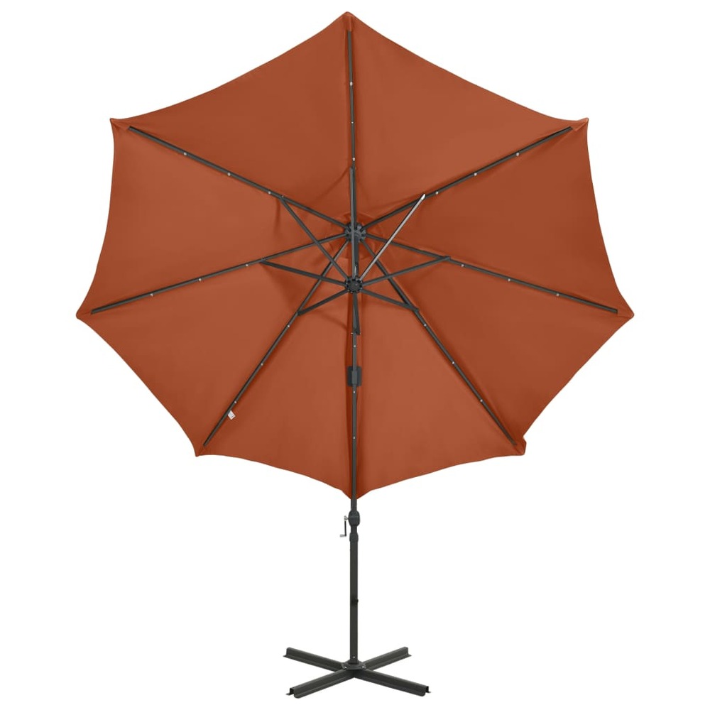 Parasol meuble de jardin déporté avec mât et lumières led 300 cm orange