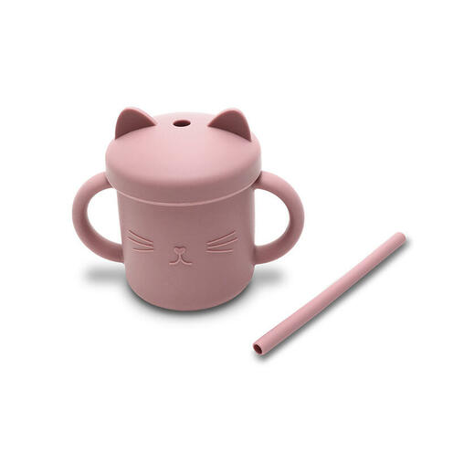 Tasse en silicone avec poignet et paille ROSE - LORELLI