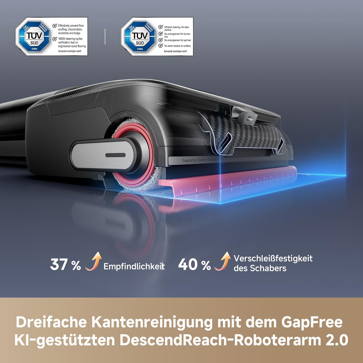 dreame H15 Pro FoamWash Nass- und Trockensauger, gezieltes FoamWash, intell. Dosierung, KI-Roboterarm 2.0, TangleCut 2.0, intell. Bürstenreinigung bei 100 °C, intell. Trocknung