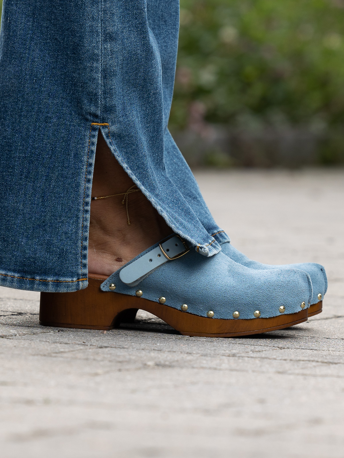 Clogs Suede Leather Lt Blue - Trapes Sko