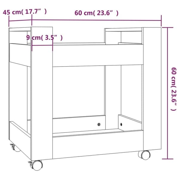 vidaXL Tralle til skrivebord hvit 60x45x60 cm konstruert tre