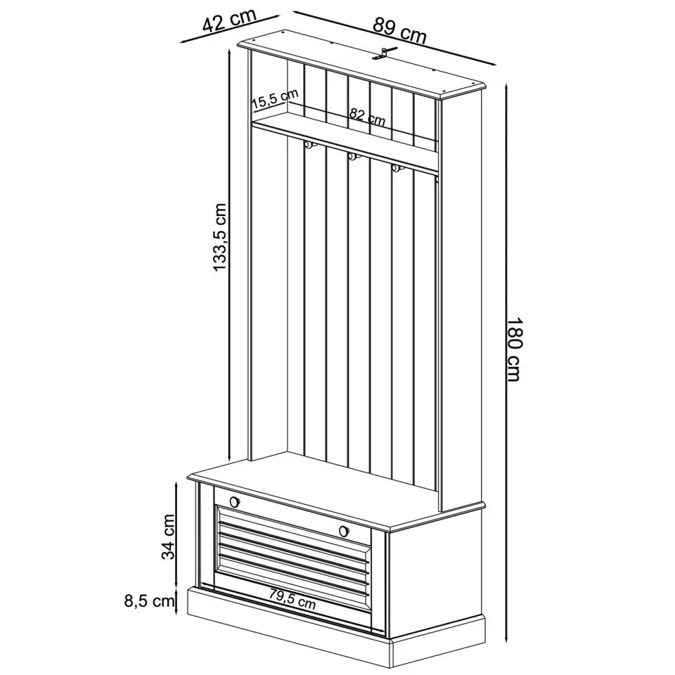 Mille - Garderobe met 1 klepdeur in bruin grenen