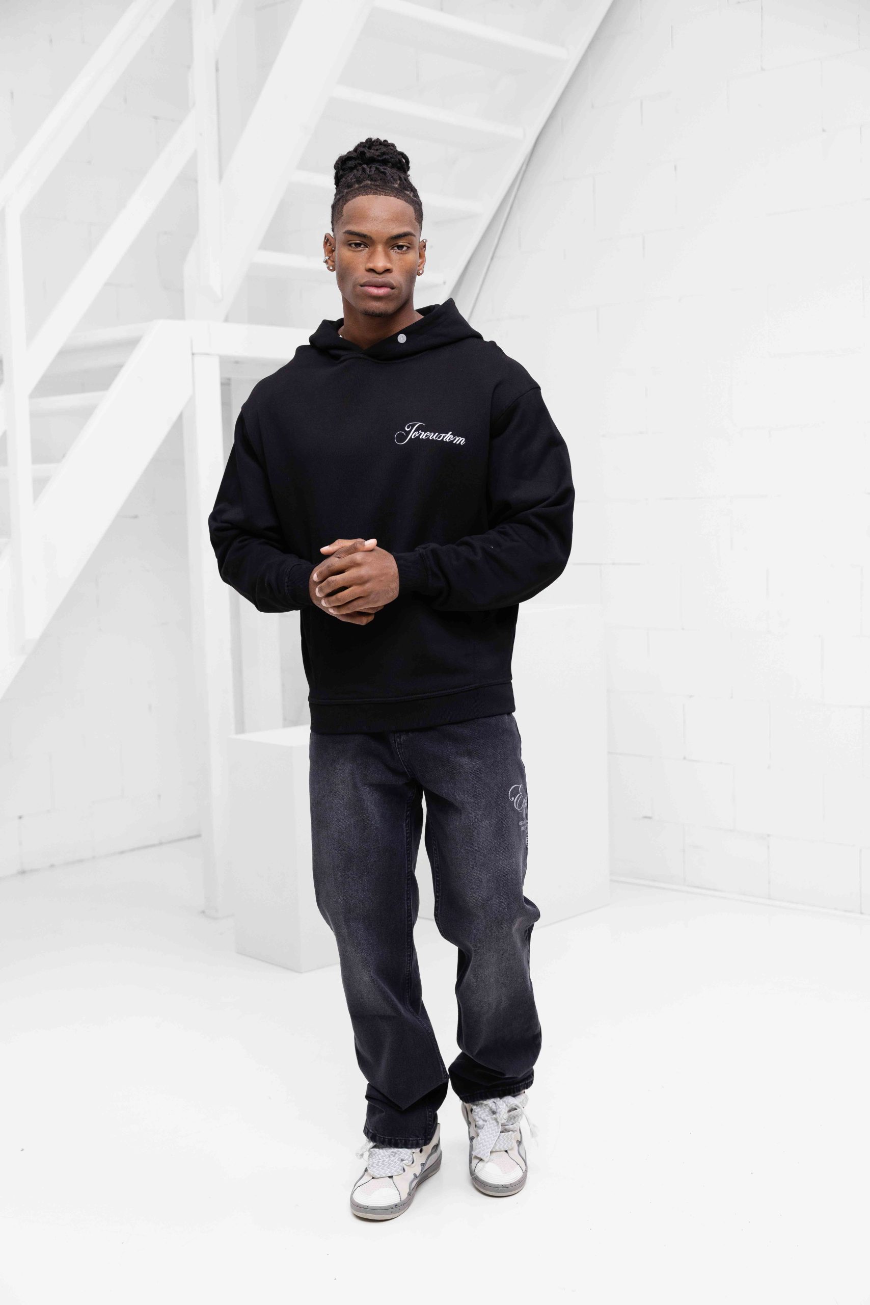 Jorcustom Custom University Oversized Hoodie Heren Zwart