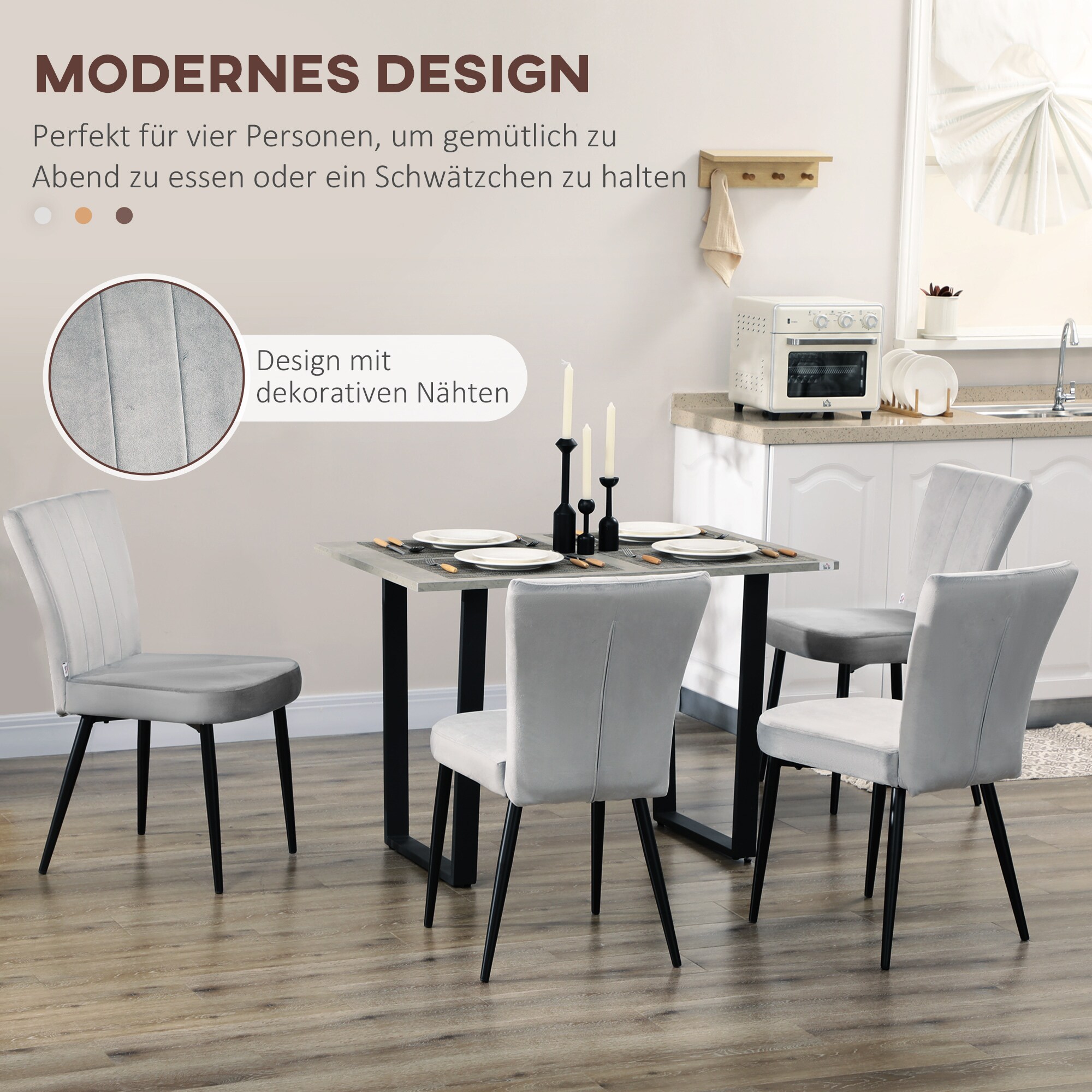 HOMCOM Esszimmerstuhl mit Stahlbeinen grau 46L x 65B x 87H cm