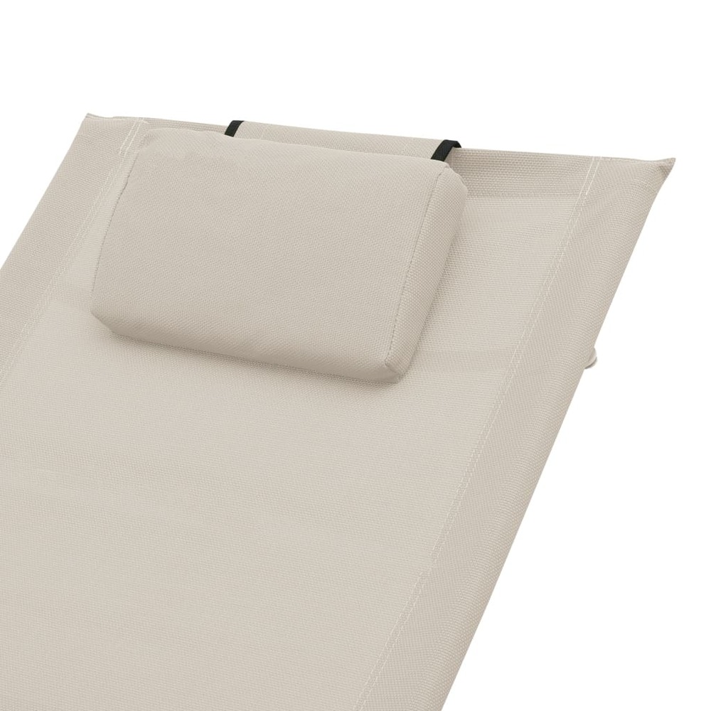 Transat chaise longue bain de soleil lit de jardin terrasse meuble d'extérieur avec oreiller crème textilène