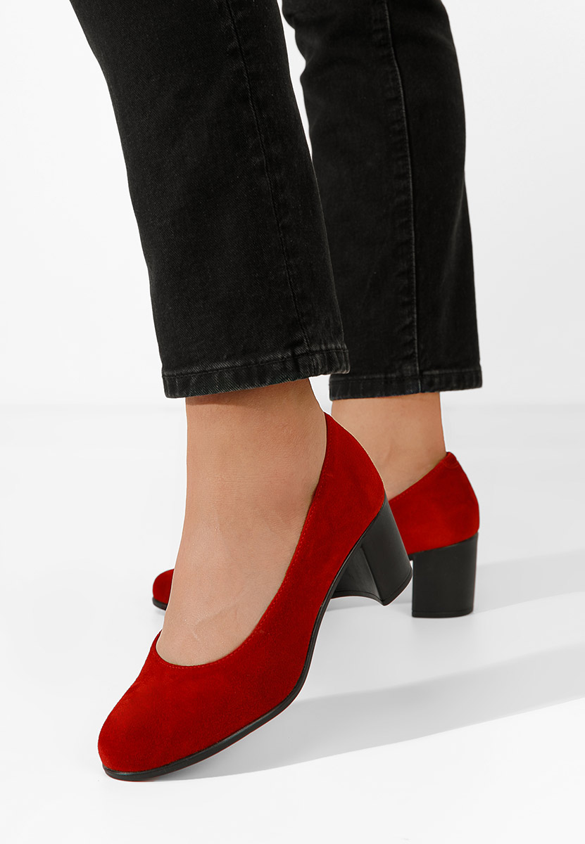 Chaussures en cuir à talon épais rouges Dalida