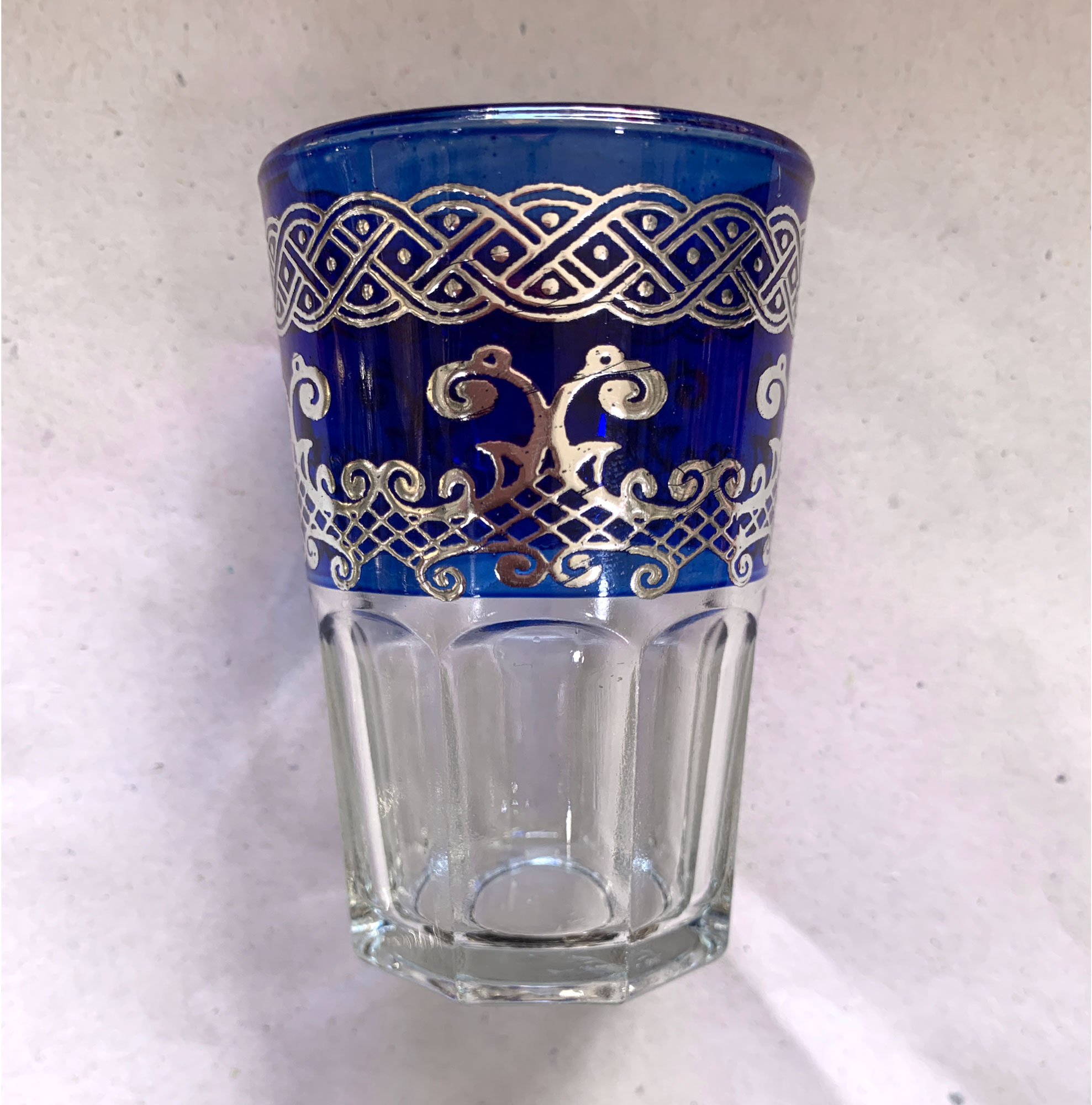 Teeglas 'Selsla' blau-silber, H 9 cm, Ø 5,5 cm zu 4,80