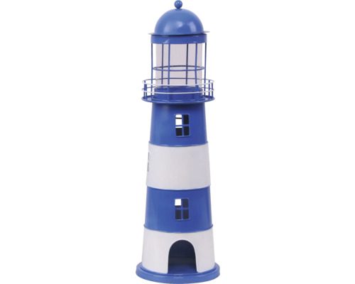Decoratief vuurtorenfiguur Lafiora, metaal, raam, 16 x 45 cm, blauw