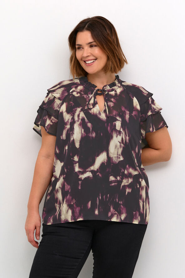 Kaffe Curve KCnour Flounce Blouse Purple blurry graphics