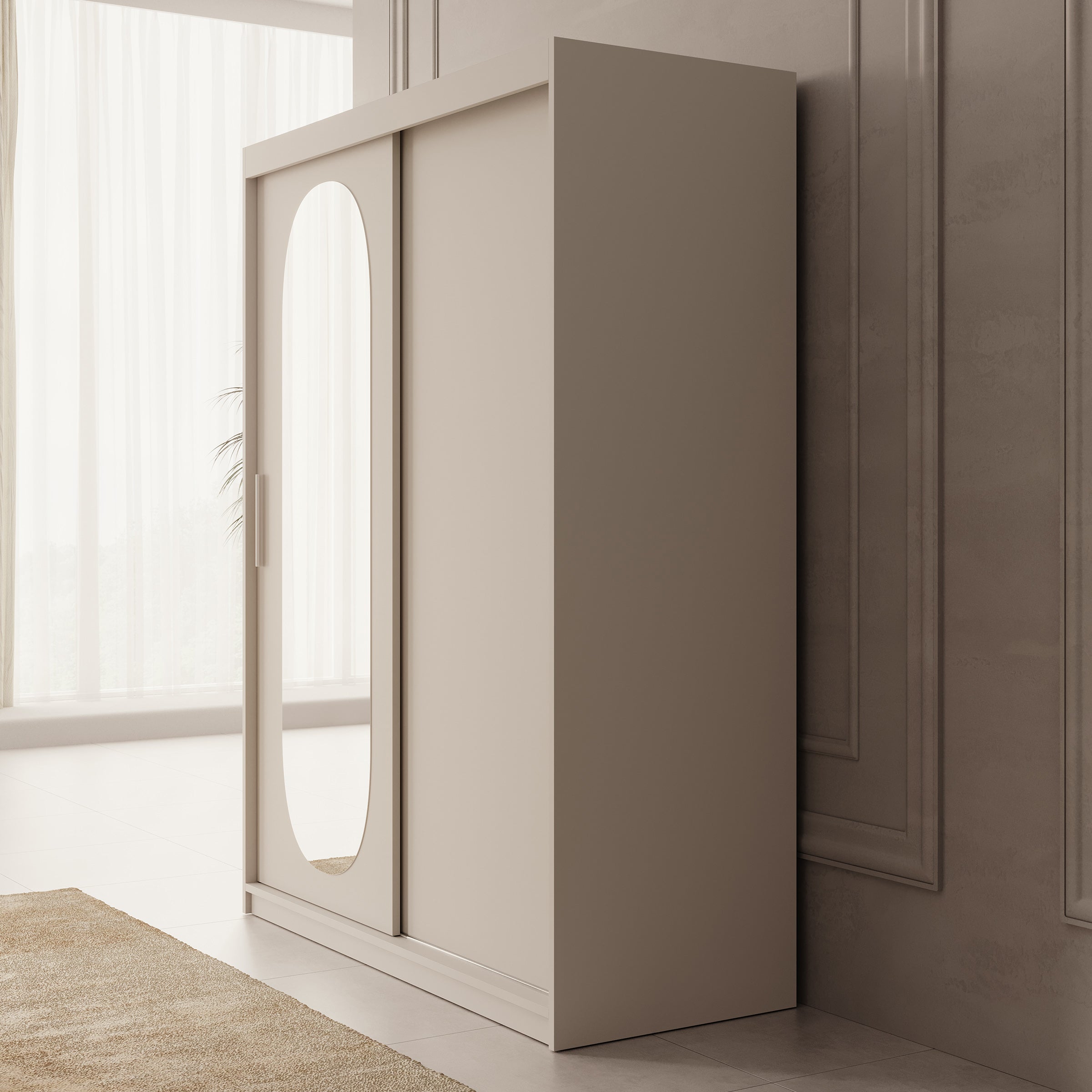 Bodhi - Kledingkast met schuifdeuren - Beige - 150x62x200 cm