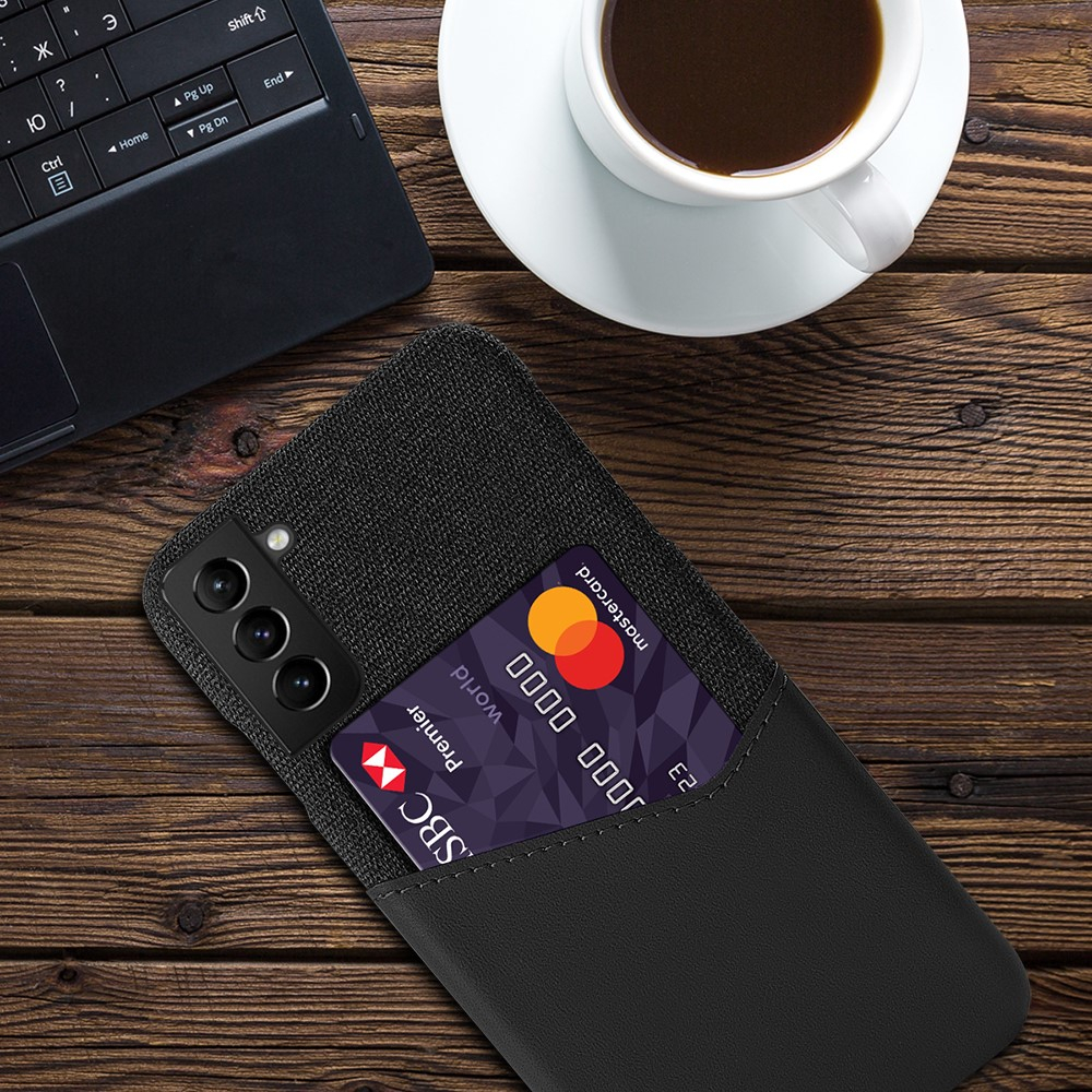 Samsung Galaxy S21 FE 5G Leder Hülle mit Stoff Design   Kartenfach - Schwarz