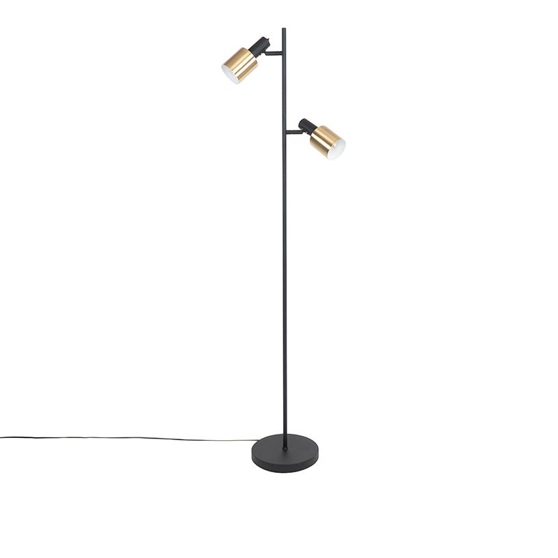 Design vloerlamp zwart met goud 2-lichts - Stijn