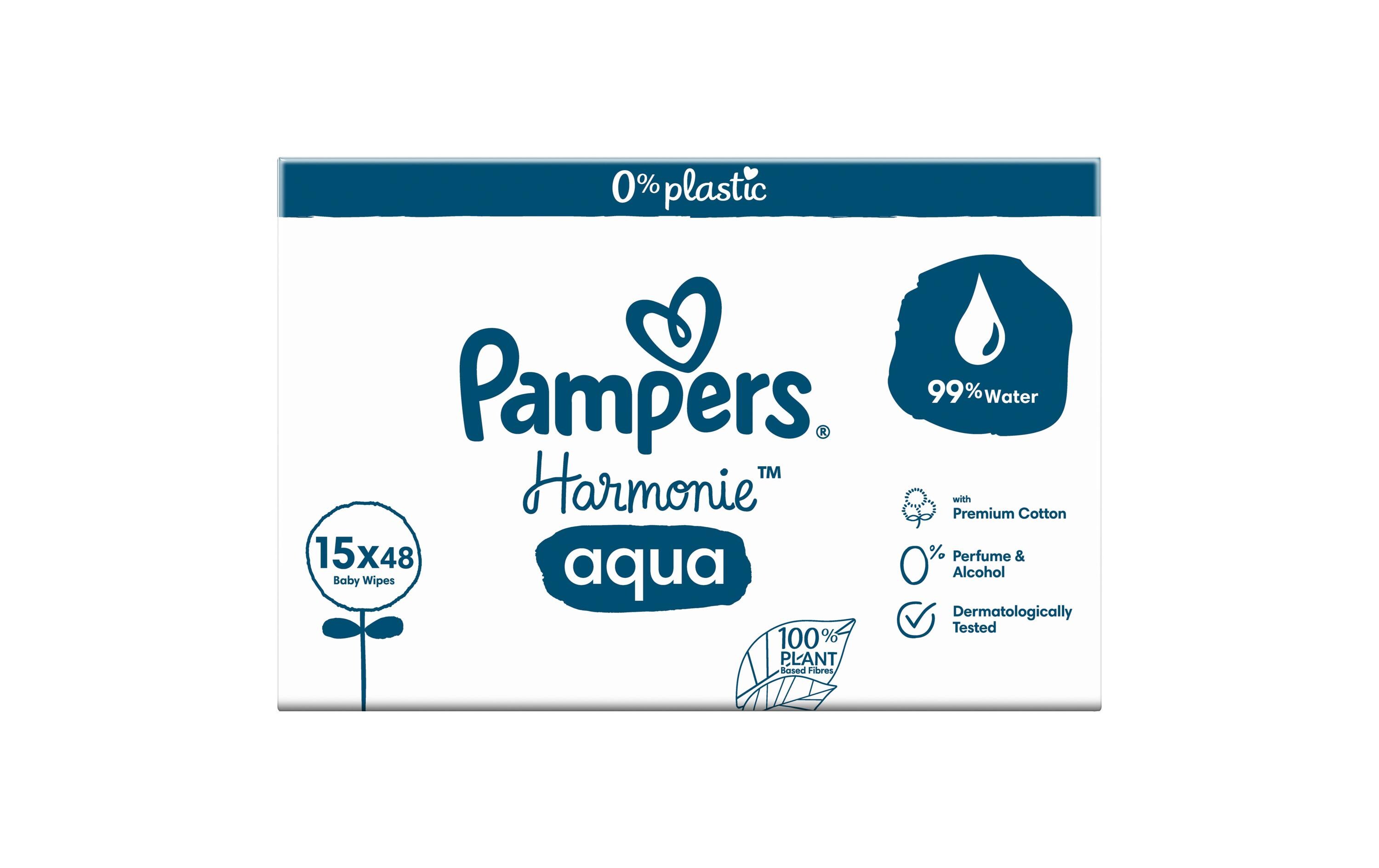 Feuchttücher Harmonie Aqua Giga Pack 15 x 48 Stk.Für eine sanfte Reinigung von Gesicht, Hand oder Po Ihres Babys