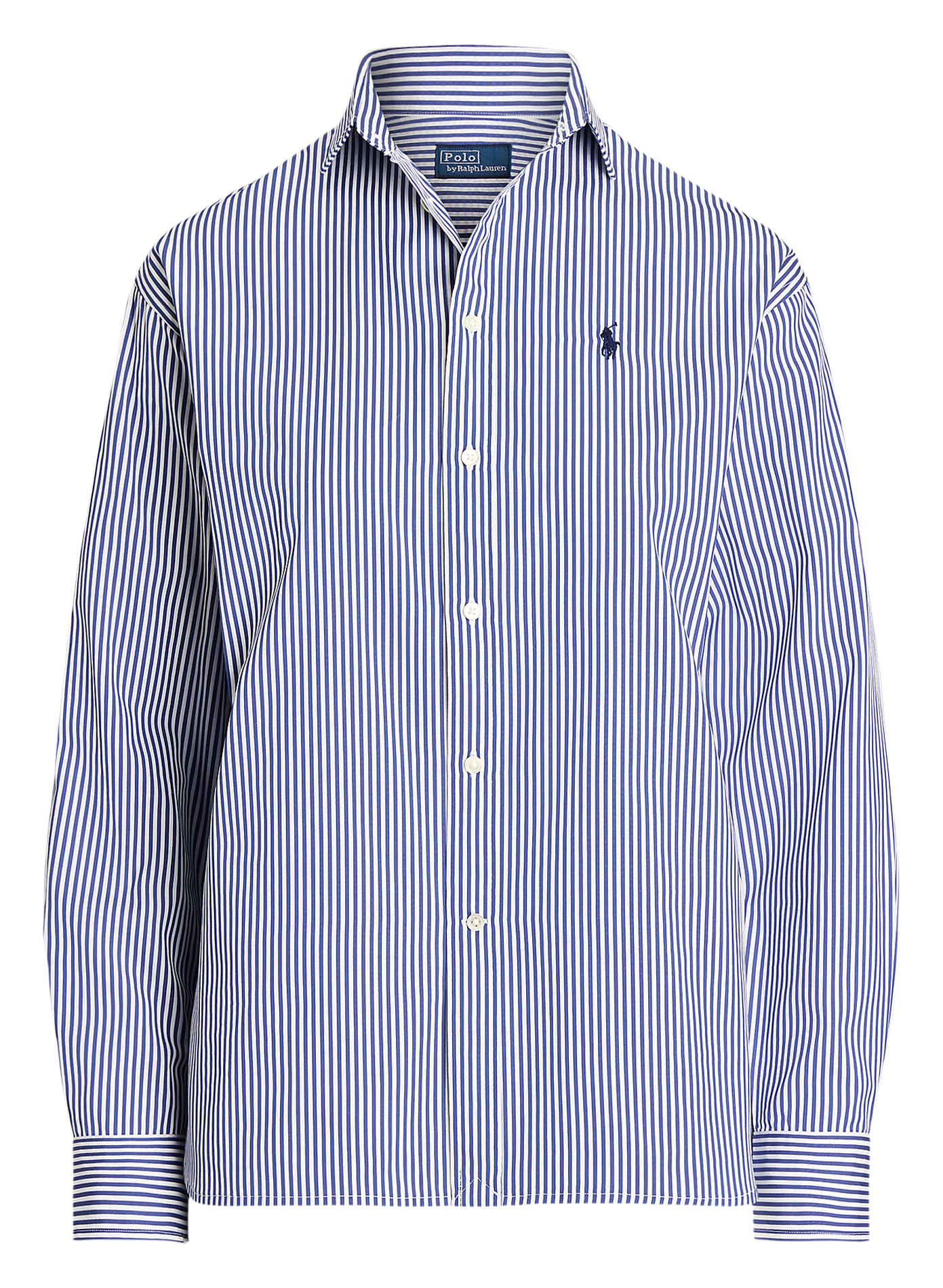 Chemise droite col polo en coton rayé | Bleu