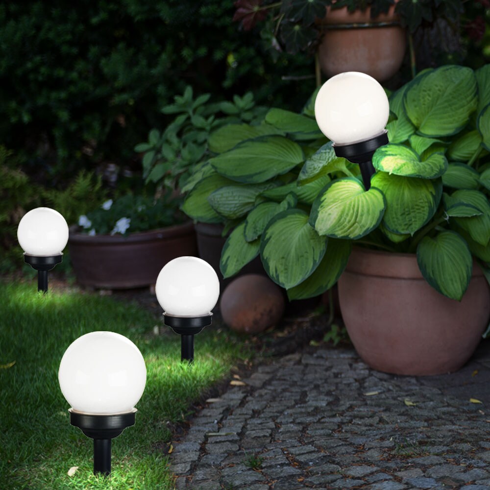 3er Set LED Solarkugel weiß, Erdspieß, DxH 10x38 cm