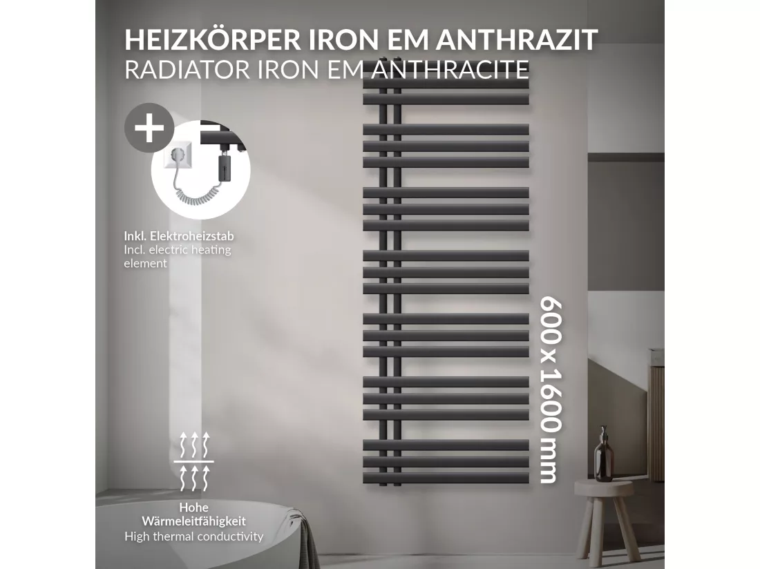 Iron EM Radiator Radiateur sèche-serviettes Radiateur de salle de bain anthracit
