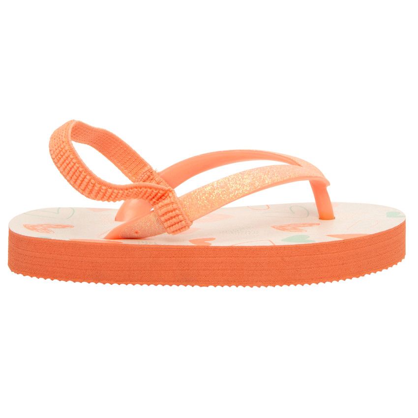 Tongs corail à bride pailletée avec imprimé cœurs pour fille - Corail
