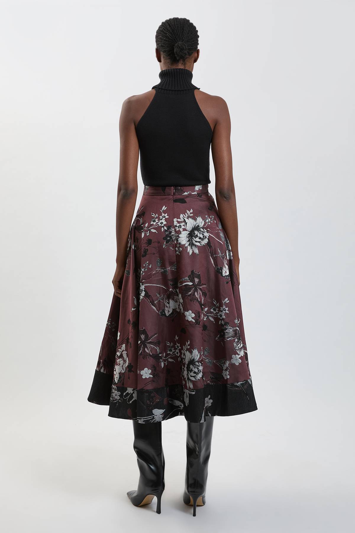 KarenMillen Jupe Midi Évasée Ajustée en Jacquard Floral