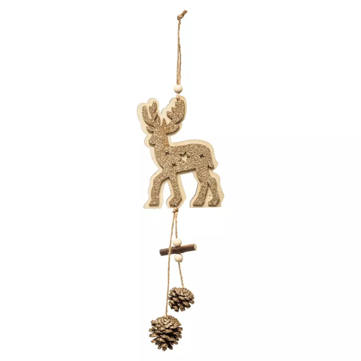 Renne à suspendre (H35 cm) Pomme de pin en bois Naturel