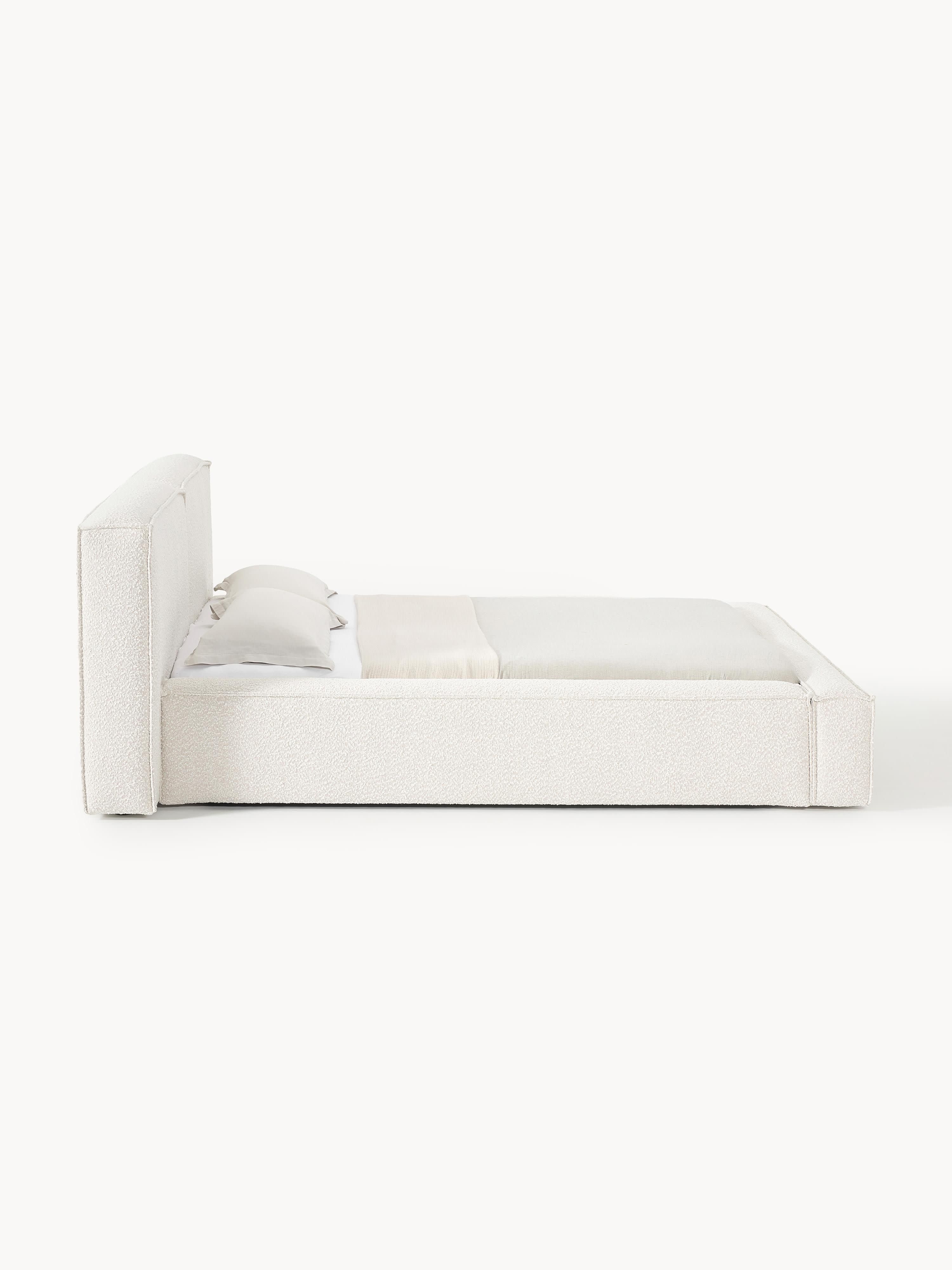 Bouclé gestoffeerd bed Lennon met opbergruimte