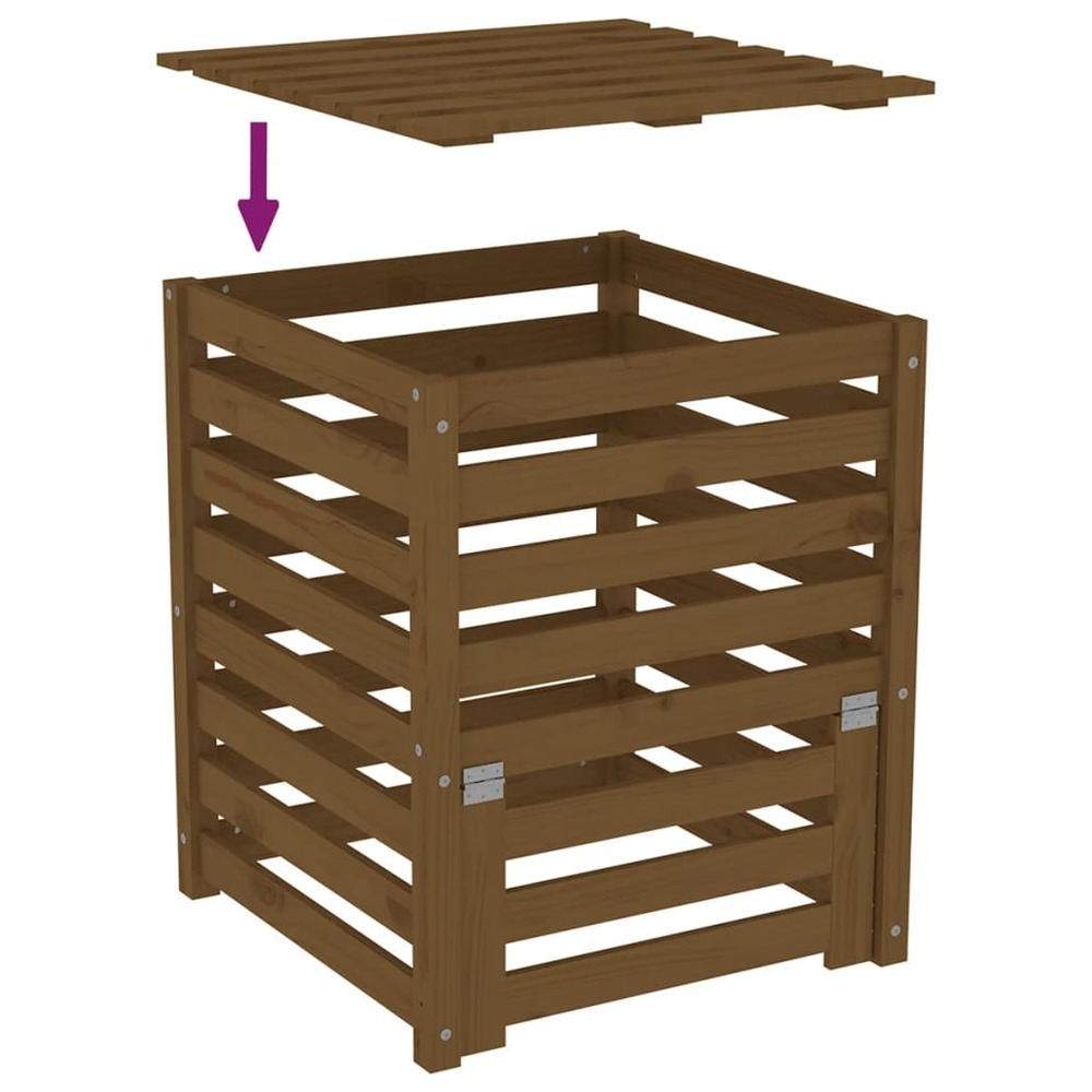 Composteur marron miel 63,5x63,5x77,5 cm bois massif de pin