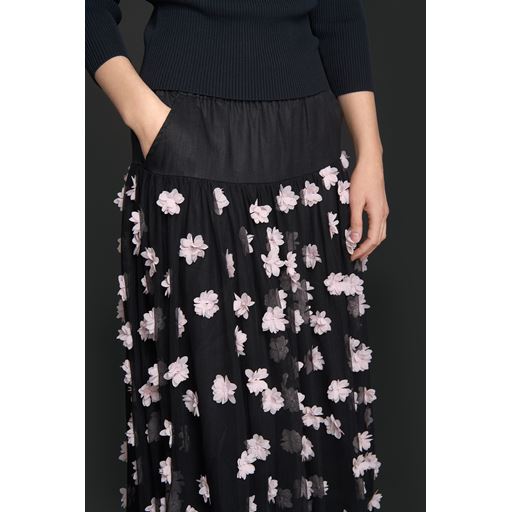 Bitte Kai Rand Blossom Mesh Nederdel, Black/Pale Pink Flower, XS