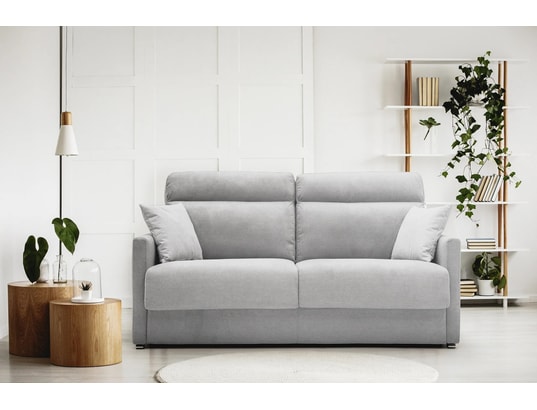 DIVANI.STORE - Canapé lit margot en tissu imperméable gris 3 places maxi