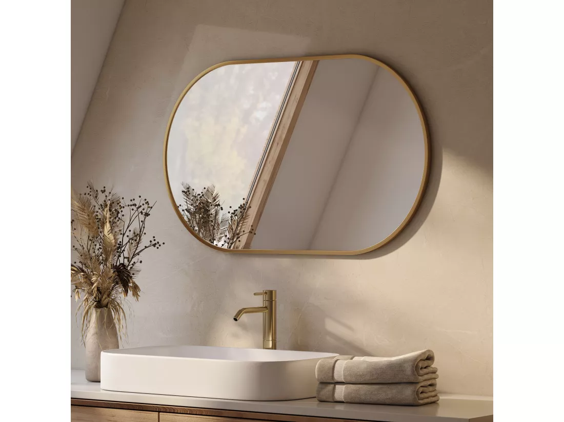 EMKE Miroir mural 60 × 80 cm Miroir ovale avec cadre doré, Miroir non lumineux salle de bain