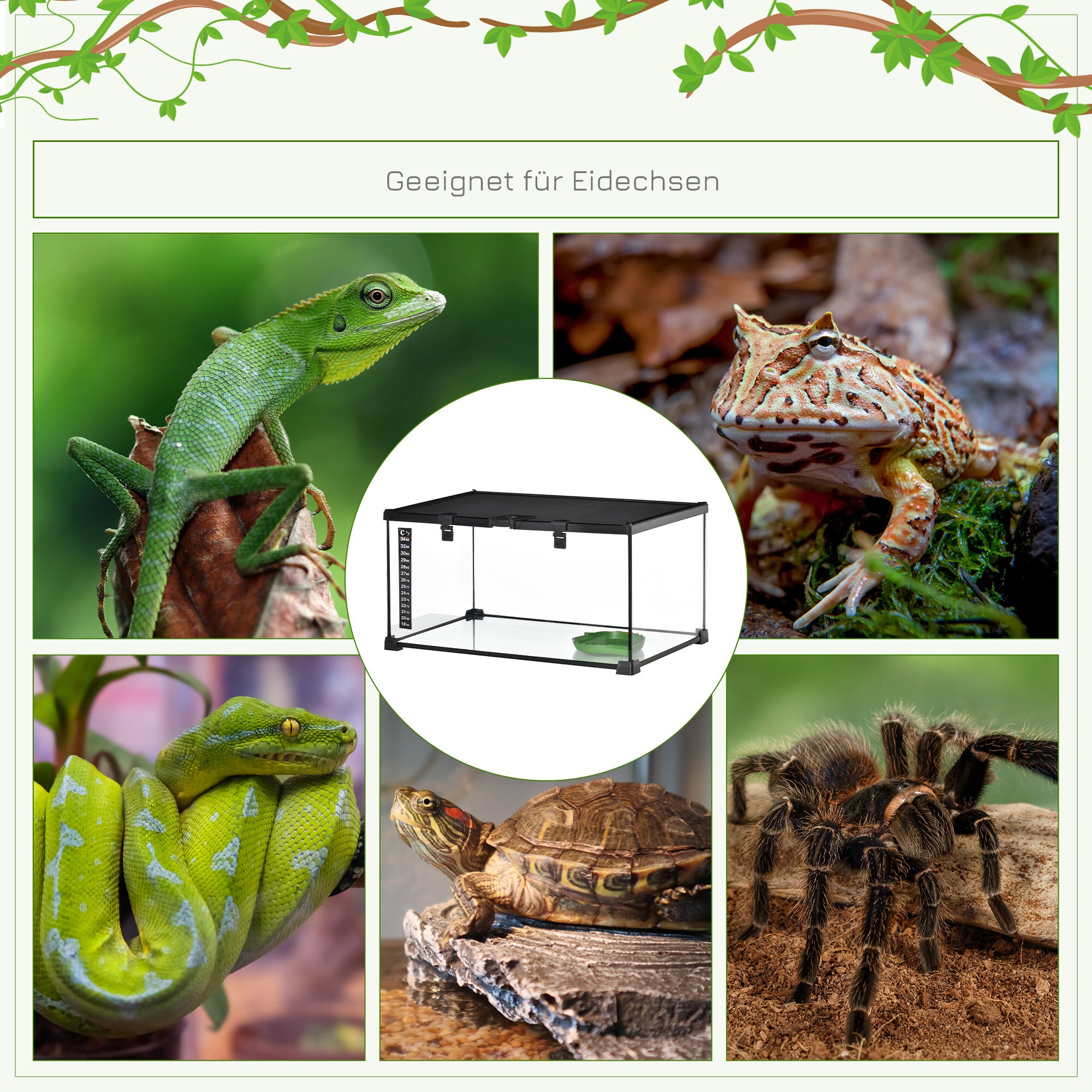 PawHut Terrarium mit abschließbarem Meshdeckel schwarz 50L x 30B x 25H cm