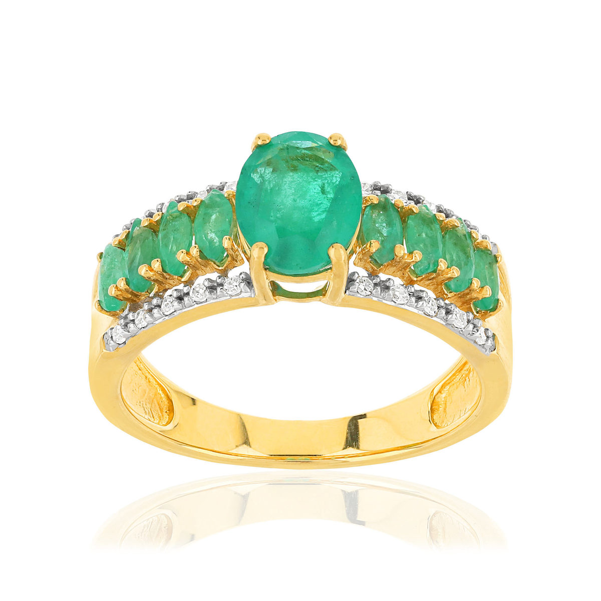 Bague or 750 2 tons émeraudes et diamants