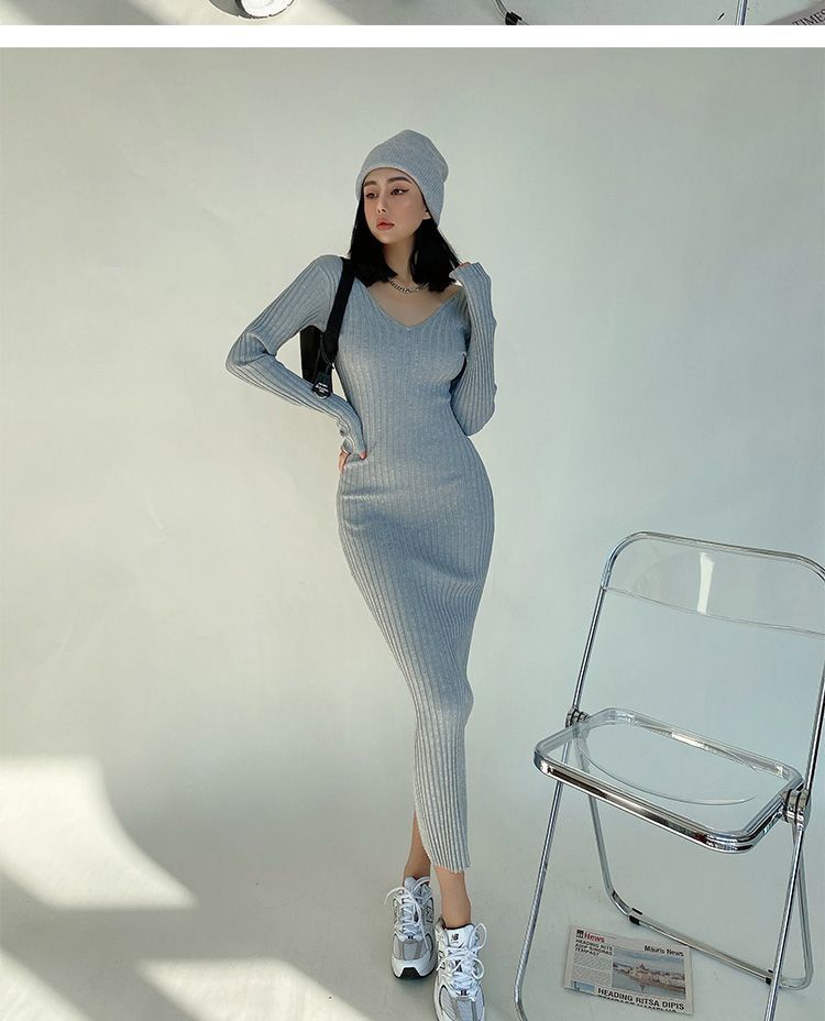 LIVIE - Gebreide midi-jurk met lange mouwen