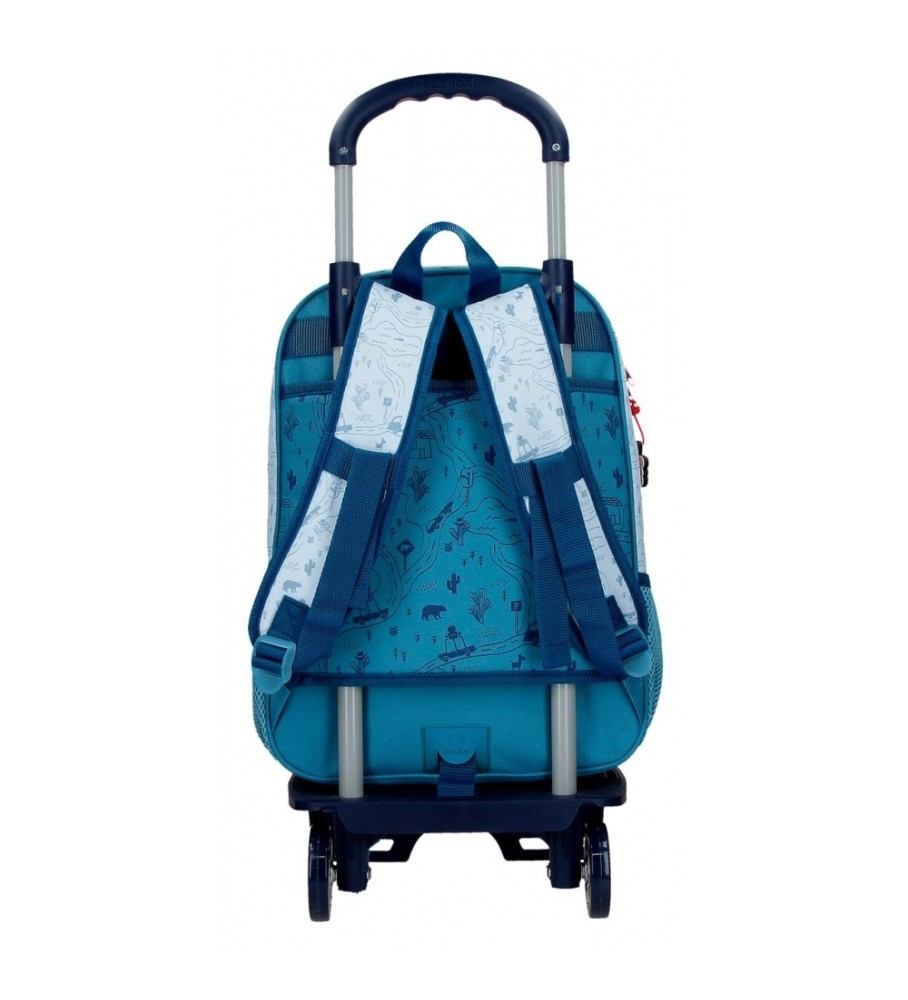 Mochila Escolar Disney Mickey Road Trip 38cm com Rodinhas Azul