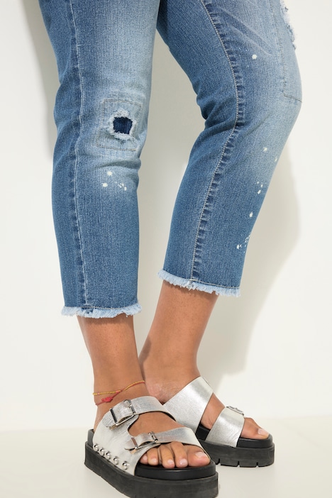 Jeans, gerade Passform, Kleckse, Destroy-Effekte, Patches,