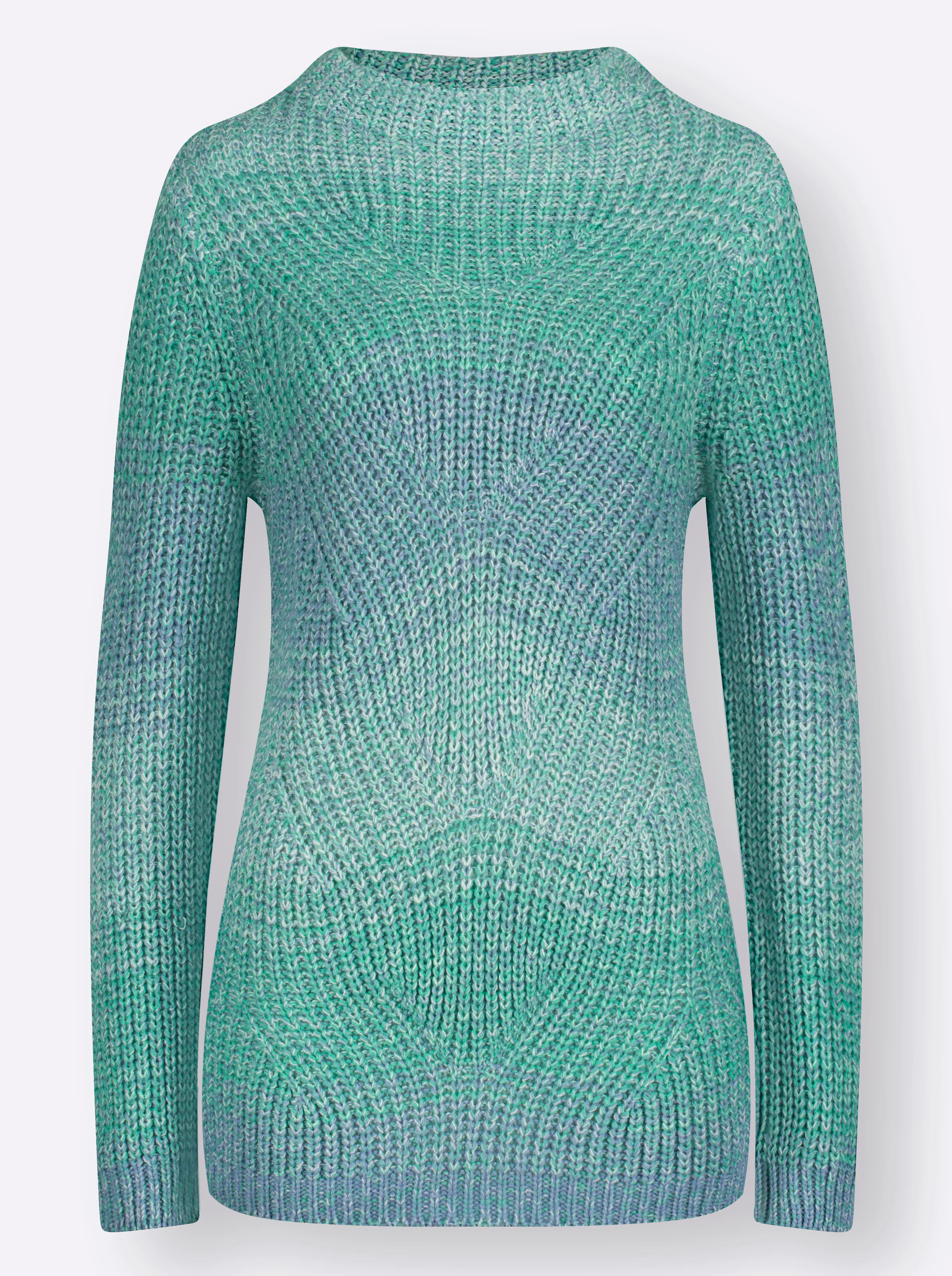 Strickpullover in blaugrün-bleu-meliert