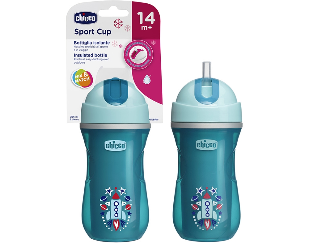 COPO CHICCO TÉRMICO COM PALHINHA AZUL  14MESES