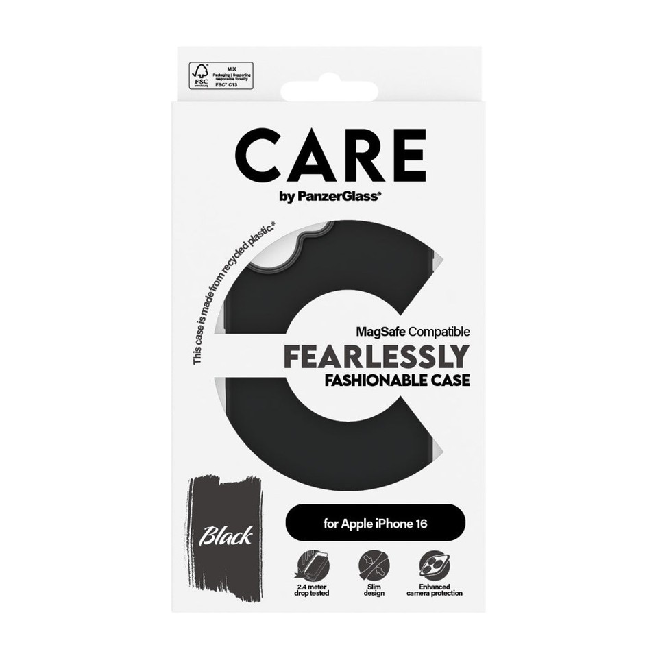 CARE by PanzerGlass - Case - Sort med MagSafe - iPhone 16