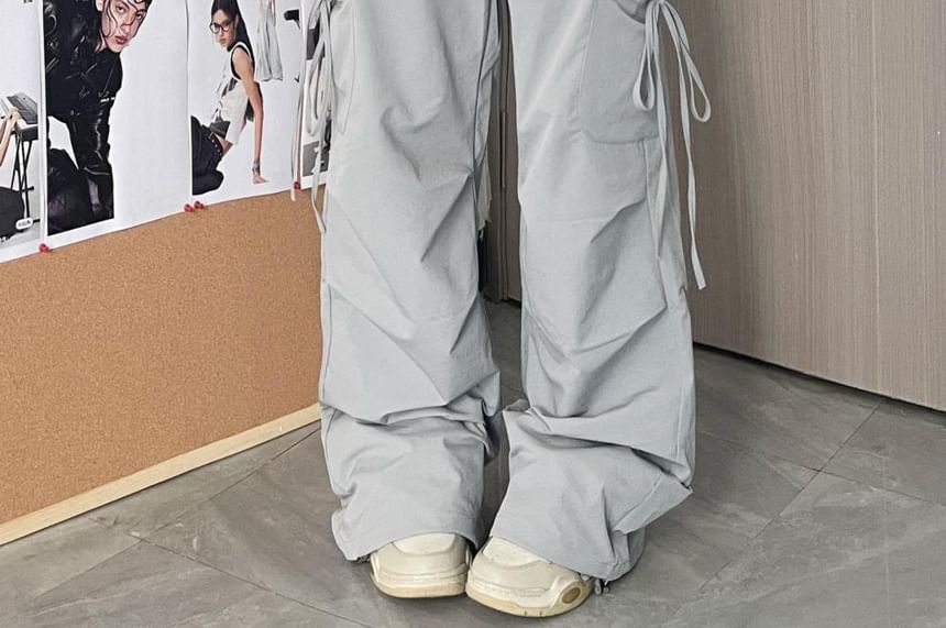 Chisan - Trekkoord Mid Rise Effen Baggy Cargo Broek