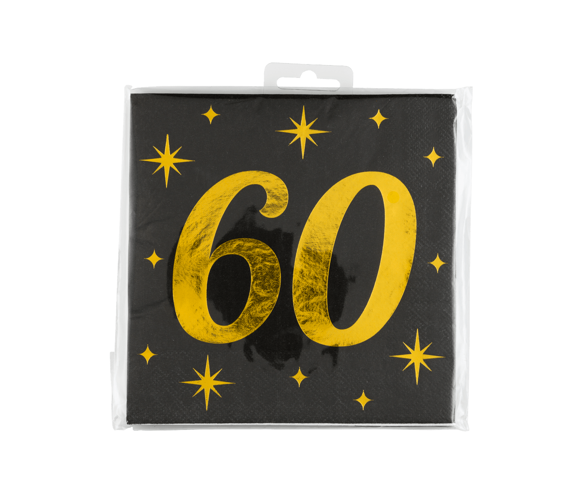 60 Jaar Servetten Zwart Goud 19cm 16st