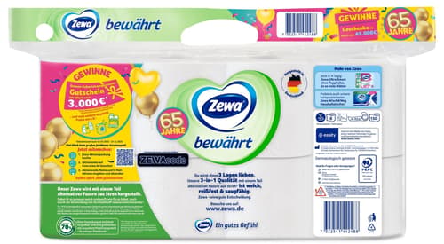 Zewa Toilettenpapier Bewährt mit Strohanteil, 3-lagig