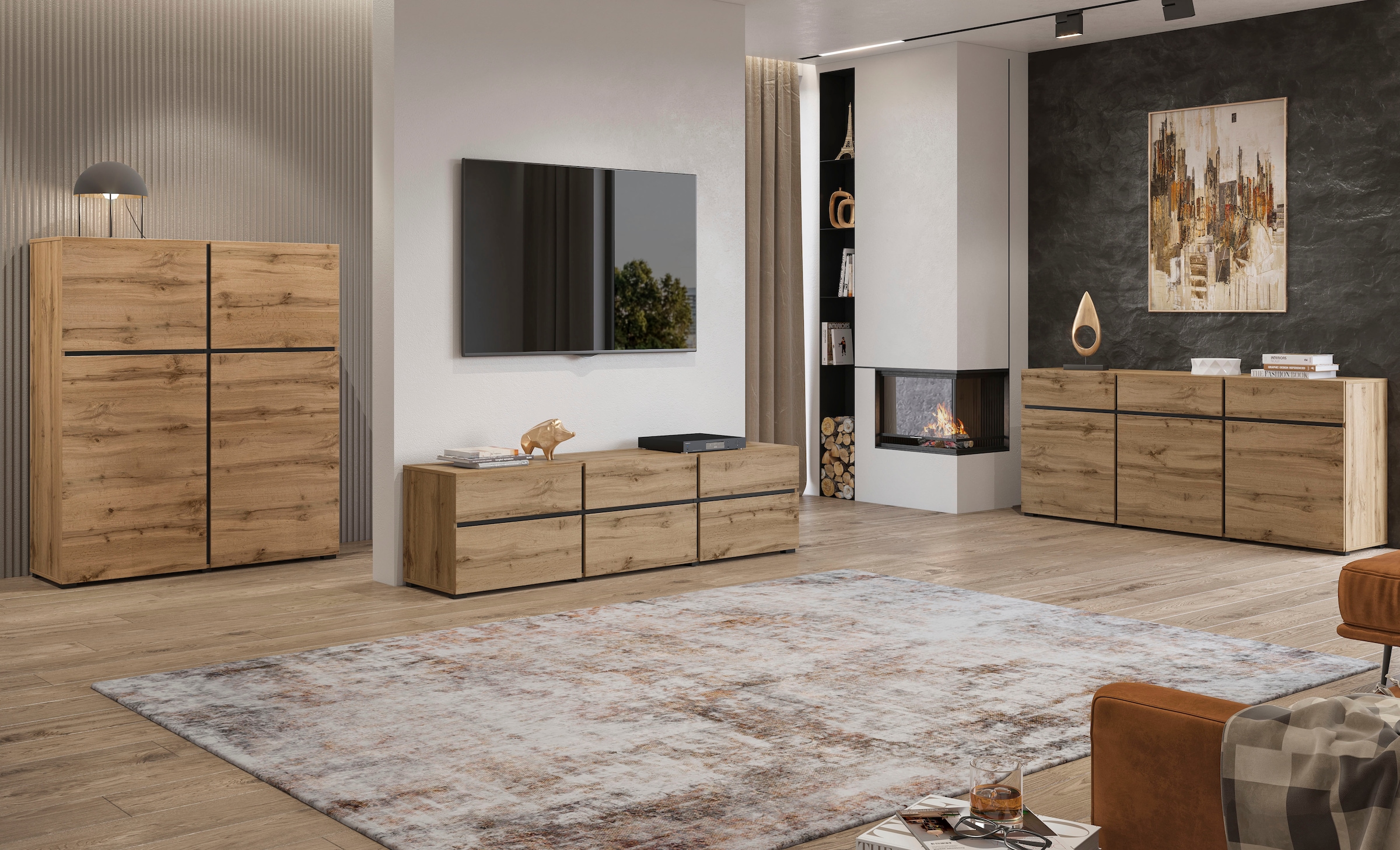INOSIGN Lowboard »Cross, moderne grifflose TV-Kommode,3 Klappen/3 Schubkästen« Breite 180 cm, TV-Schrank mit viel Stauraum, TV-Board