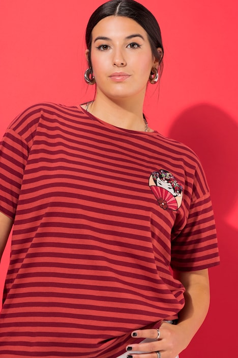 T-Shirt, oversized, Ringel, Geisha-Patch