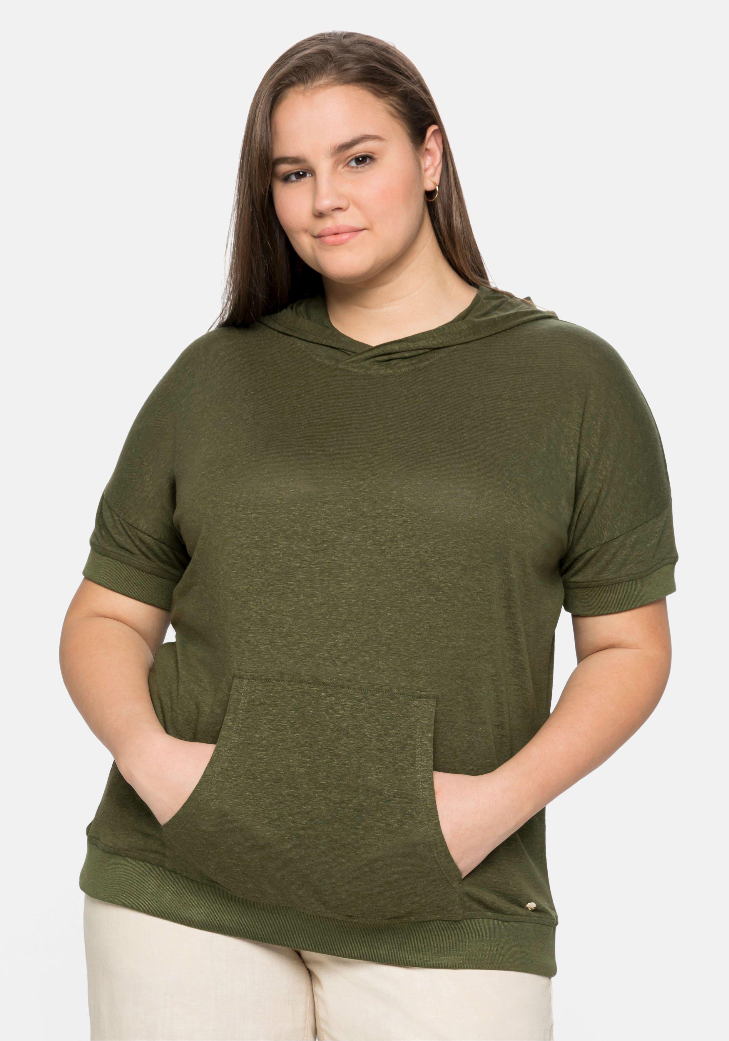 Kapuzenshirt mit Kängurutasche, im Leinenmix