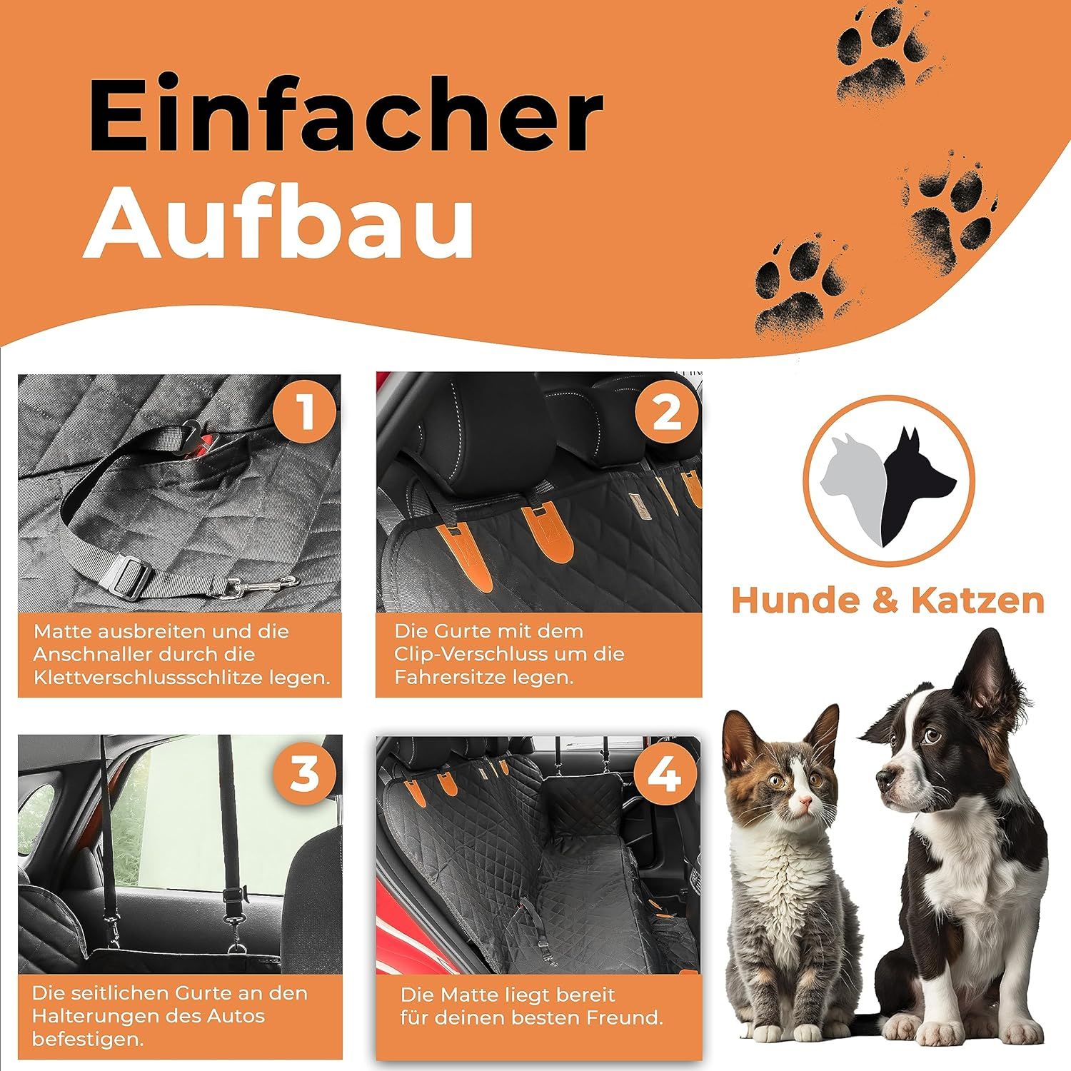 PETSATION Autoschondeke Hundedecke für Rückbank + Kofferraum